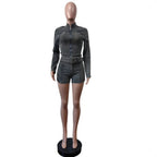 Sexy Denim Womens 2 Two Piece Set Stretchy Long Sleeve Zip Up Slim Jackets and Shorts Suits Y2k Streetwear Belt Jean Outfit Sets Purplish Diva