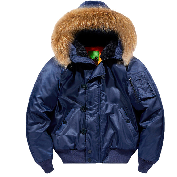 Bomber Jacket Removable Fur Collar Cotton Coat Plus Size Coat Pi-Mart