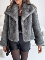 Gradient Dyed Pointed Lapel Long Sleeve Artificial Fur Coat Pi-Mart