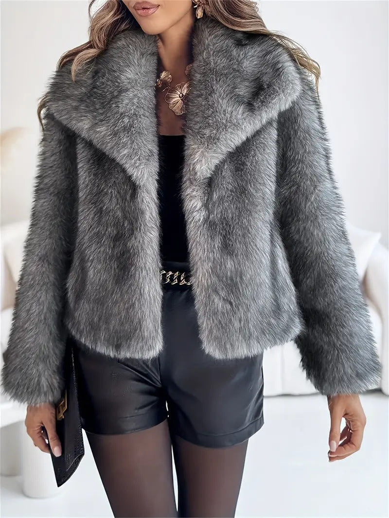 Gradient Dyed Pointed Lapel Long Sleeve Artificial Fur Coat Pi-Mart
