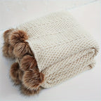 Vintage Chunky Knit Throw Blanket with Pom-pom Embellishment, Space Theme, All Seasons Polyester Cover, Knitted Casual Office Living Room Bedroom Nap Sofa Bed End Blanket 1PC Lootquake LLC