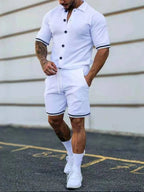 Stripes & Fit: Men's Plus Size Button-Up Set THRIXINE