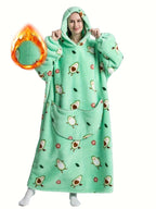 Plus Size Pumpkin Print Flannel Blanket Hoodie - Soft, Cozy, Plush, Hooded, Winter Outwear for Women with Halloween Theme Lootquake LLC