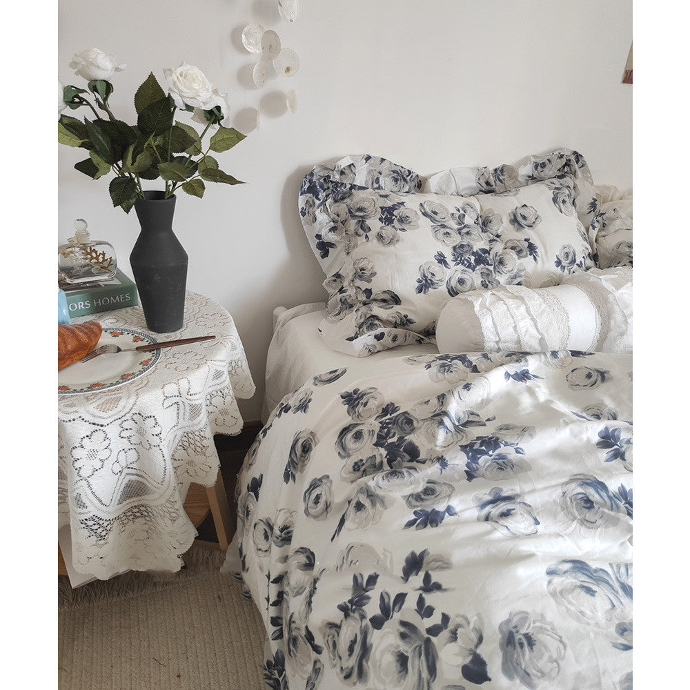 Vintage Camellia Pure Cotton Four-piece Sheet Duvet Cover Pi-Mart