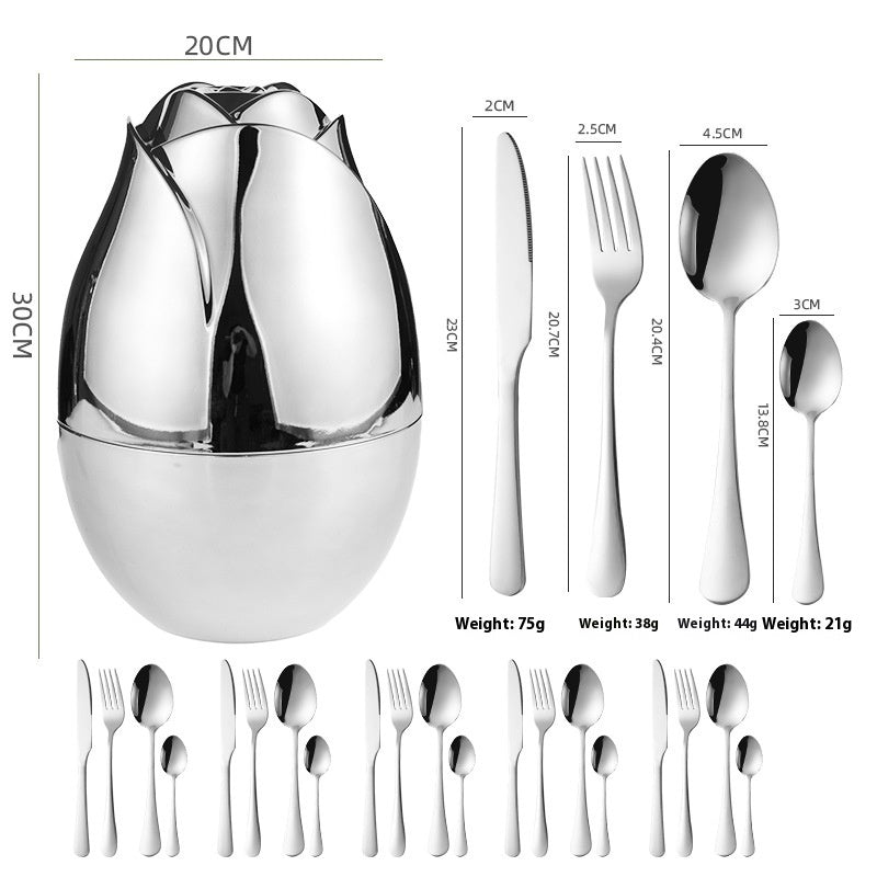 24 Pieces Stainless Steel Knife Fork And Spoon Western Dinner Set Ornaments Pi-Mart