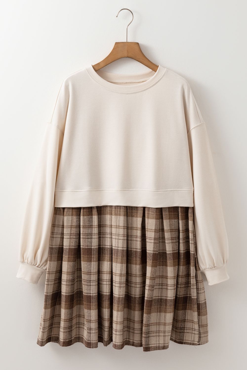 Vintage Plaid Round Neck Long Sleeve Mini Dress Cozy & Stylish Dress Retro Design Dress For Party Stevvex