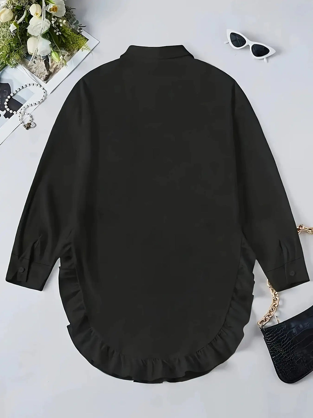 Hem Ruffled Casual Long Sleeve Shirt - SJB-DIAMOND ELITES