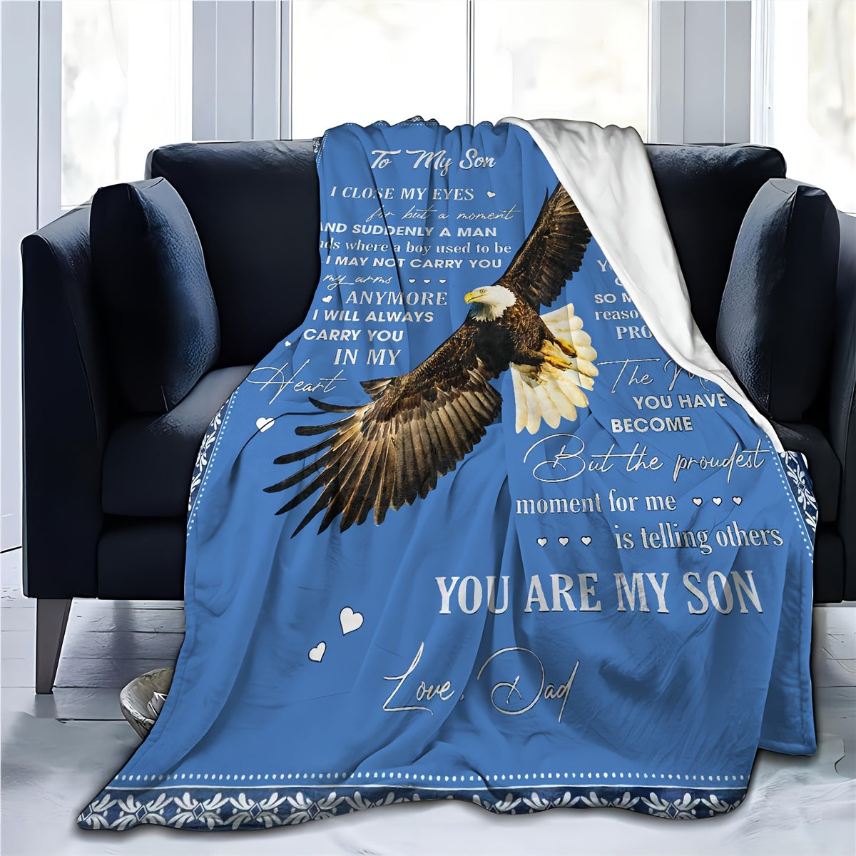 1pc To My Son Eagle Blanket Creative Text Letter To Son Eagle Pattern Soft Blanket Flannel Blanket For Sofa Bed Lootquake LLC