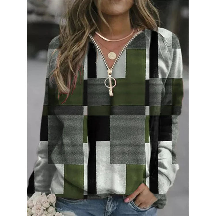 Women's Tops Checkered Sweaters Fleece Jackets Pi-Mart