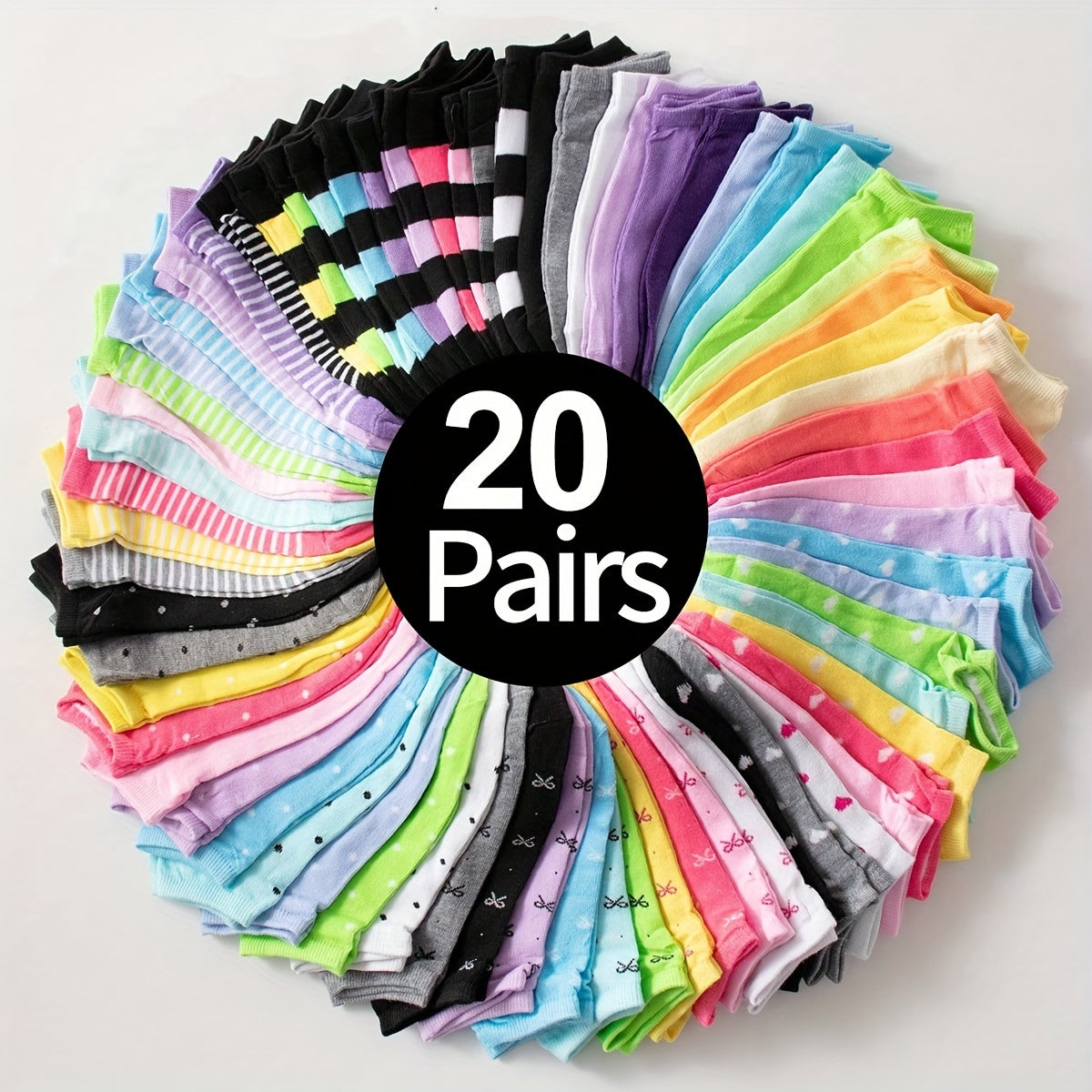 20/40 Pairs Heart Print Socks, Valentine's Day Candy Colored Ankle Socks, Women's Stockings & Hosiery Lootquake LLC