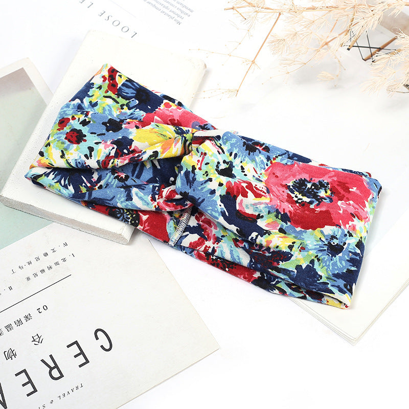 Sweat-absorbent And Anti-perspirant Bundled Headband With Wide-brimmed Print Headband Pi-Mart