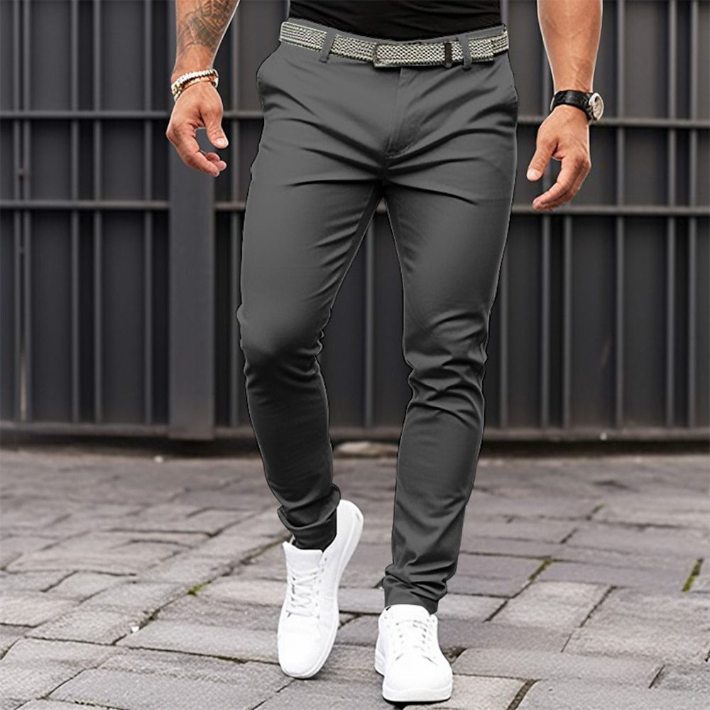 Men's Pure Color Tight Pocket Zipper Business Casual Slim-fitting Trousers Pi-Mart