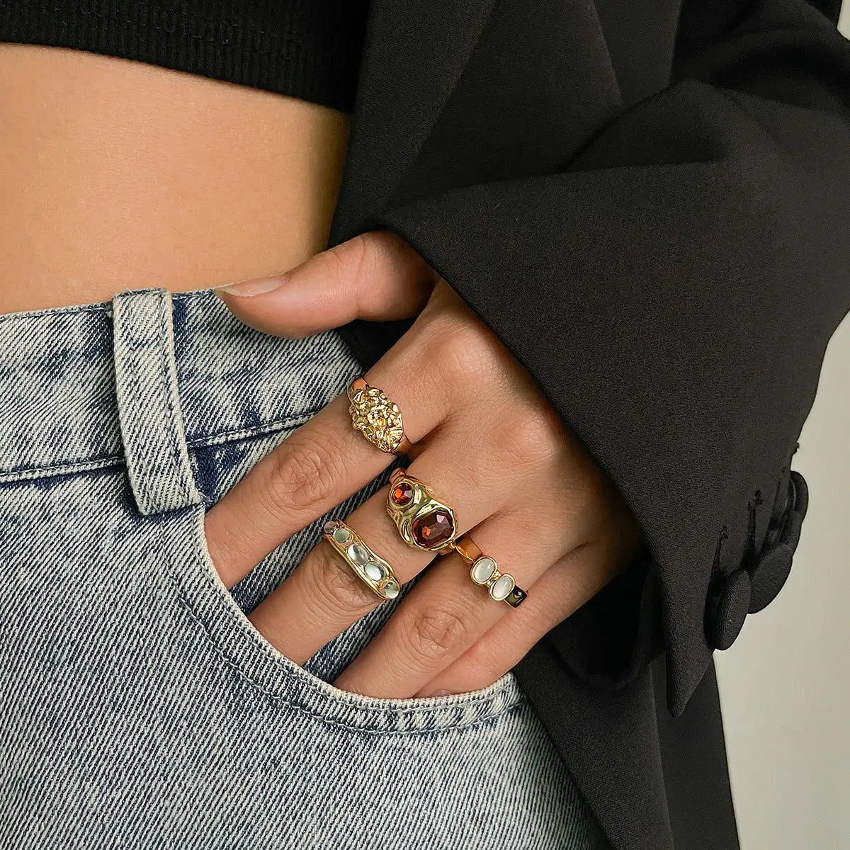 Geometric Diamond Gemstone Ring Suit Women