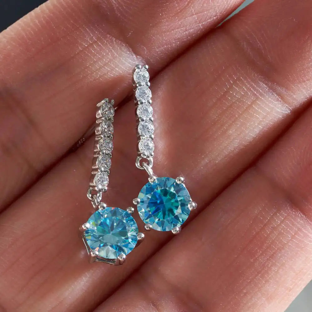 2ct Moissanite Drop Earrings 925 Sterling Silver Royal Blue Gold Accent BandsCo Straps