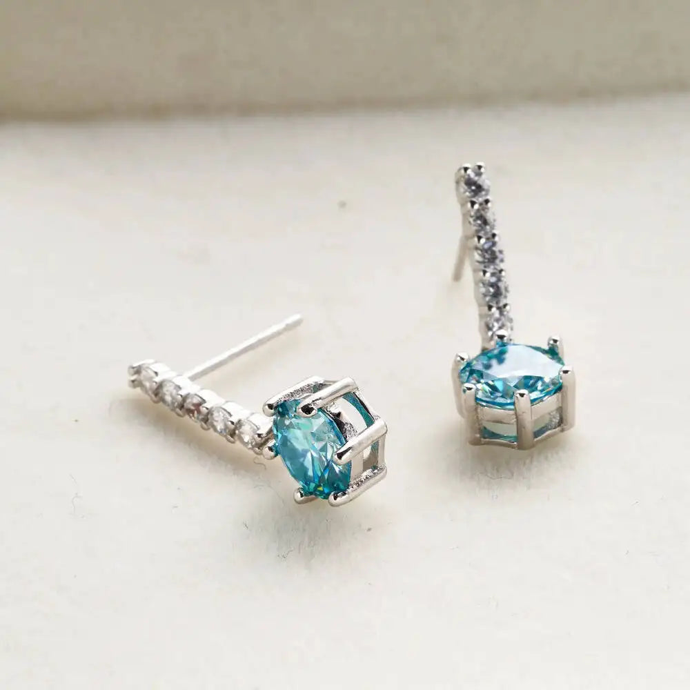 2ct Moissanite Drop Earrings 925 Sterling Silver Royal Blue Gold Accent BandsCo Straps
