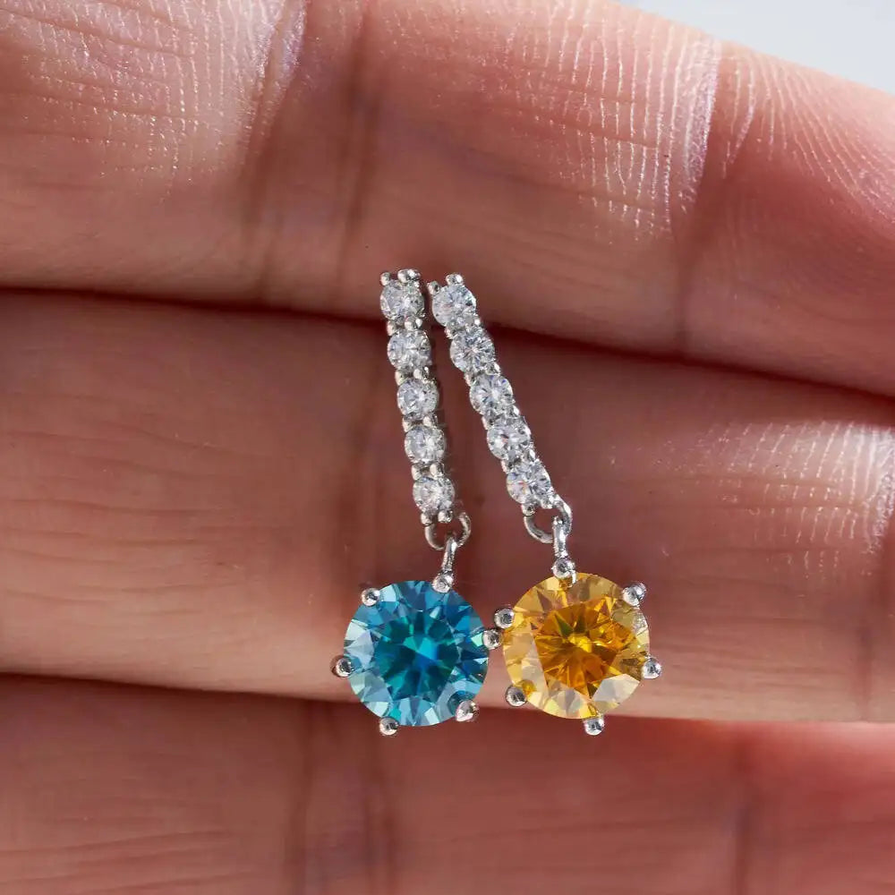 2ct Moissanite Drop Earrings 925 Sterling Silver Royal Blue Gold Accent BandsCo Straps