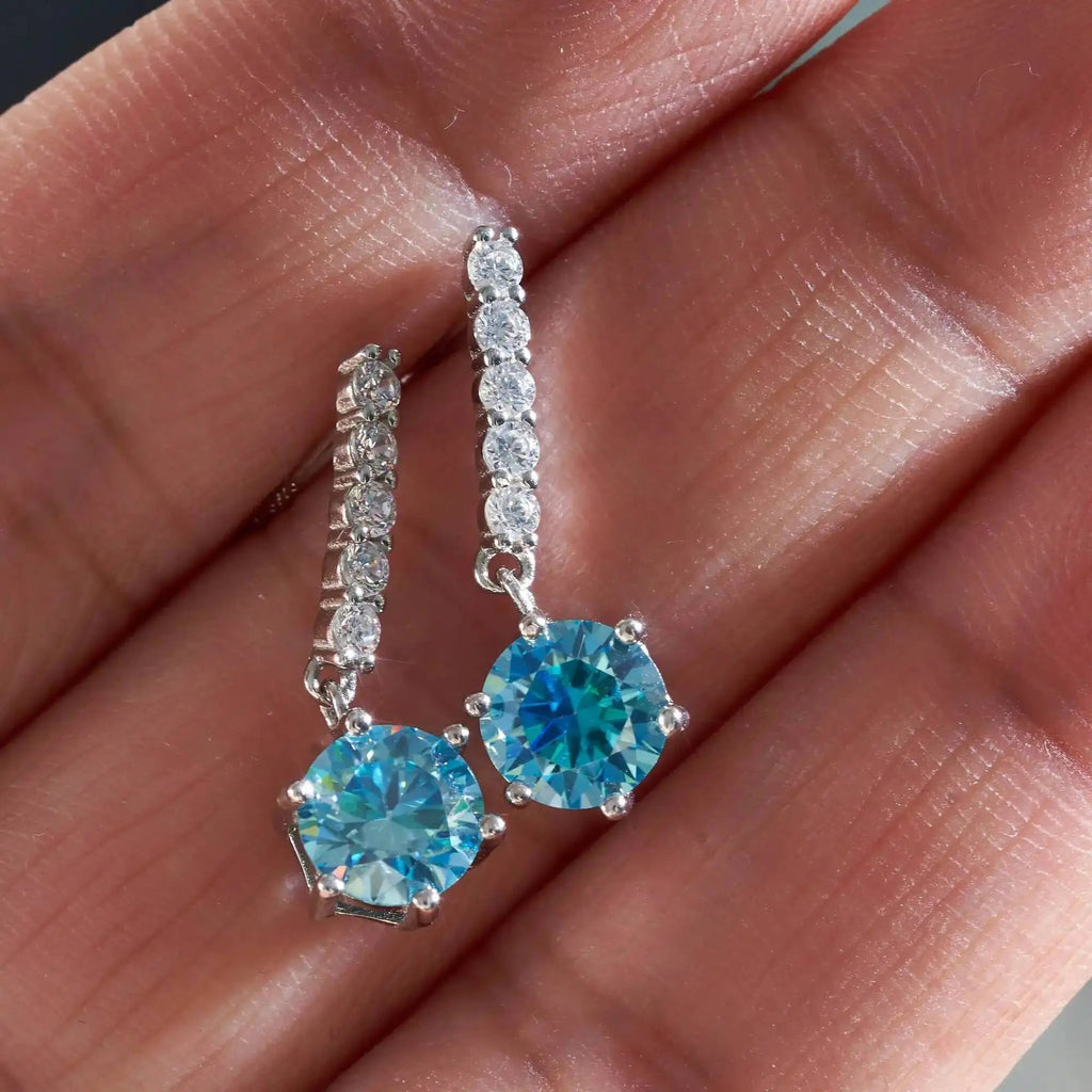 2ct Moissanite Drop Earrings 925 Sterling Silver Royal Blue Gold Accent BandsCo Straps