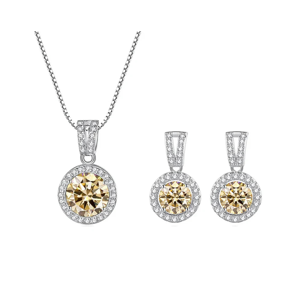 2Ct Moissanite Necklace Earrings Set Sterling Silver 925 Wedding Jewelry BandsCo Straps