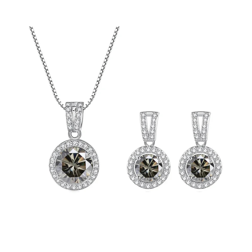 2Ct Moissanite Necklace Earrings Set Sterling Silver 925 Wedding Jewelry BandsCo Straps