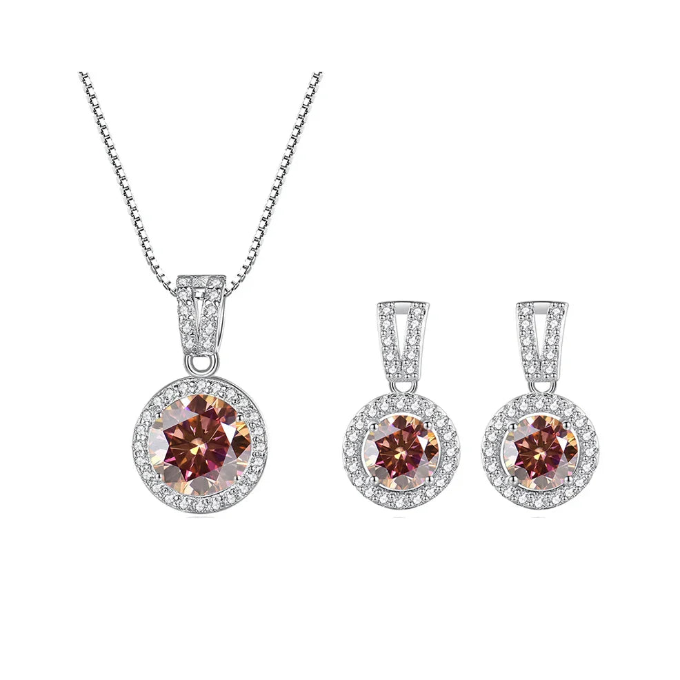 2Ct Moissanite Necklace Earrings Set Sterling Silver 925 Wedding Jewelry BandsCo Straps