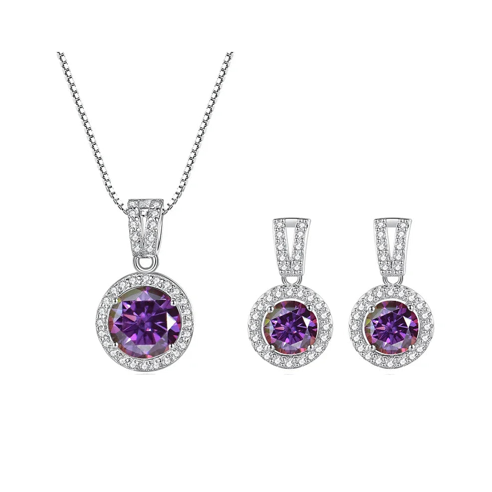2Ct Moissanite Necklace Earrings Set Sterling Silver 925 Wedding Jewelry BandsCo Straps
