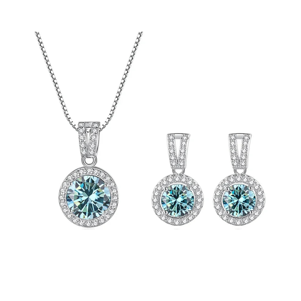 2Ct Moissanite Necklace Earrings Set Sterling Silver 925 Wedding Jewelry BandsCo Straps