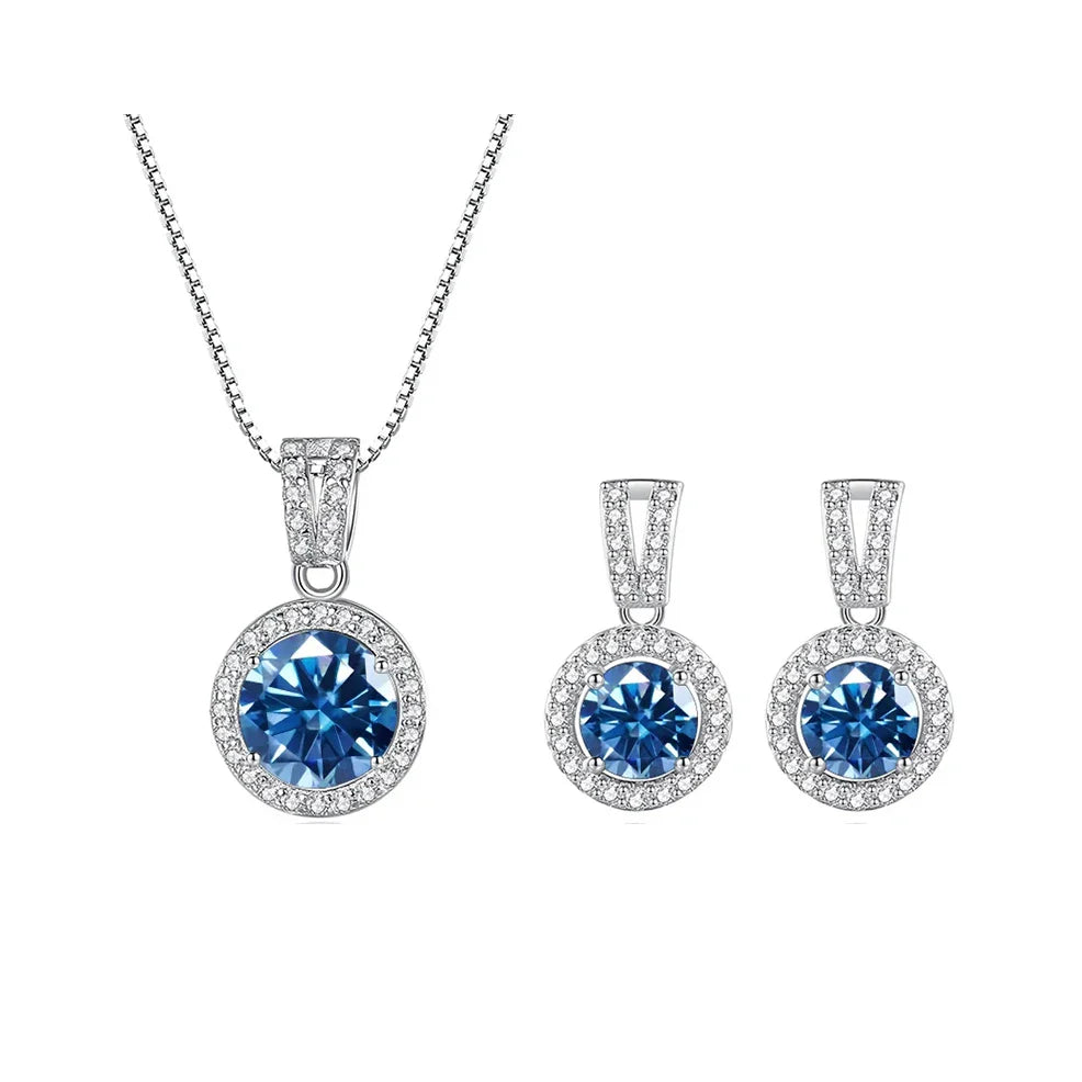 2Ct Moissanite Necklace Earrings Set Sterling Silver 925 Wedding Jewelry BandsCo Straps