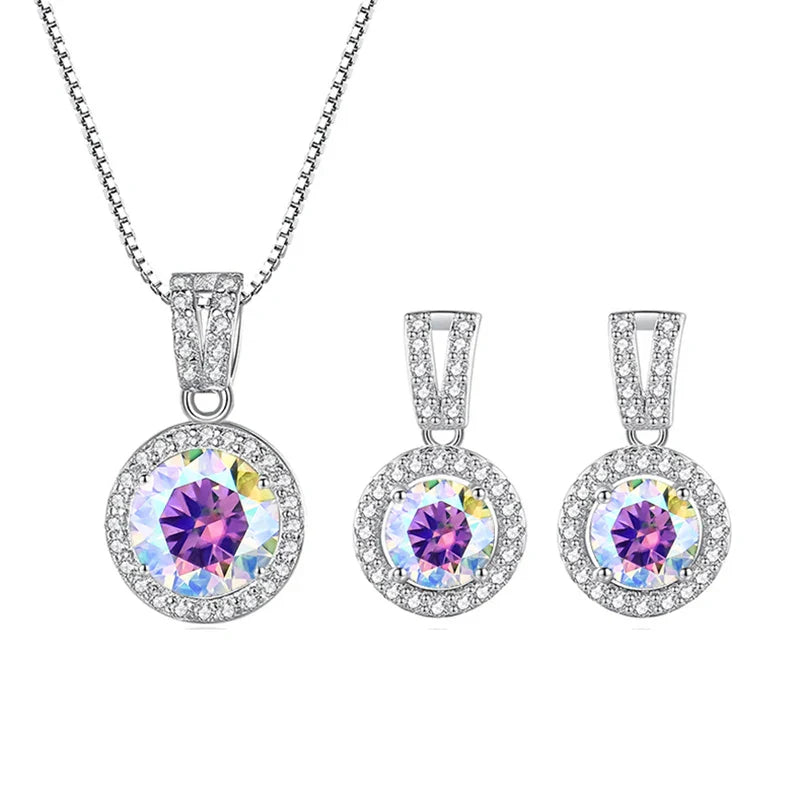 2Ct Moissanite Necklace Earrings Set Sterling Silver 925 Wedding Jewelry BandsCo Straps