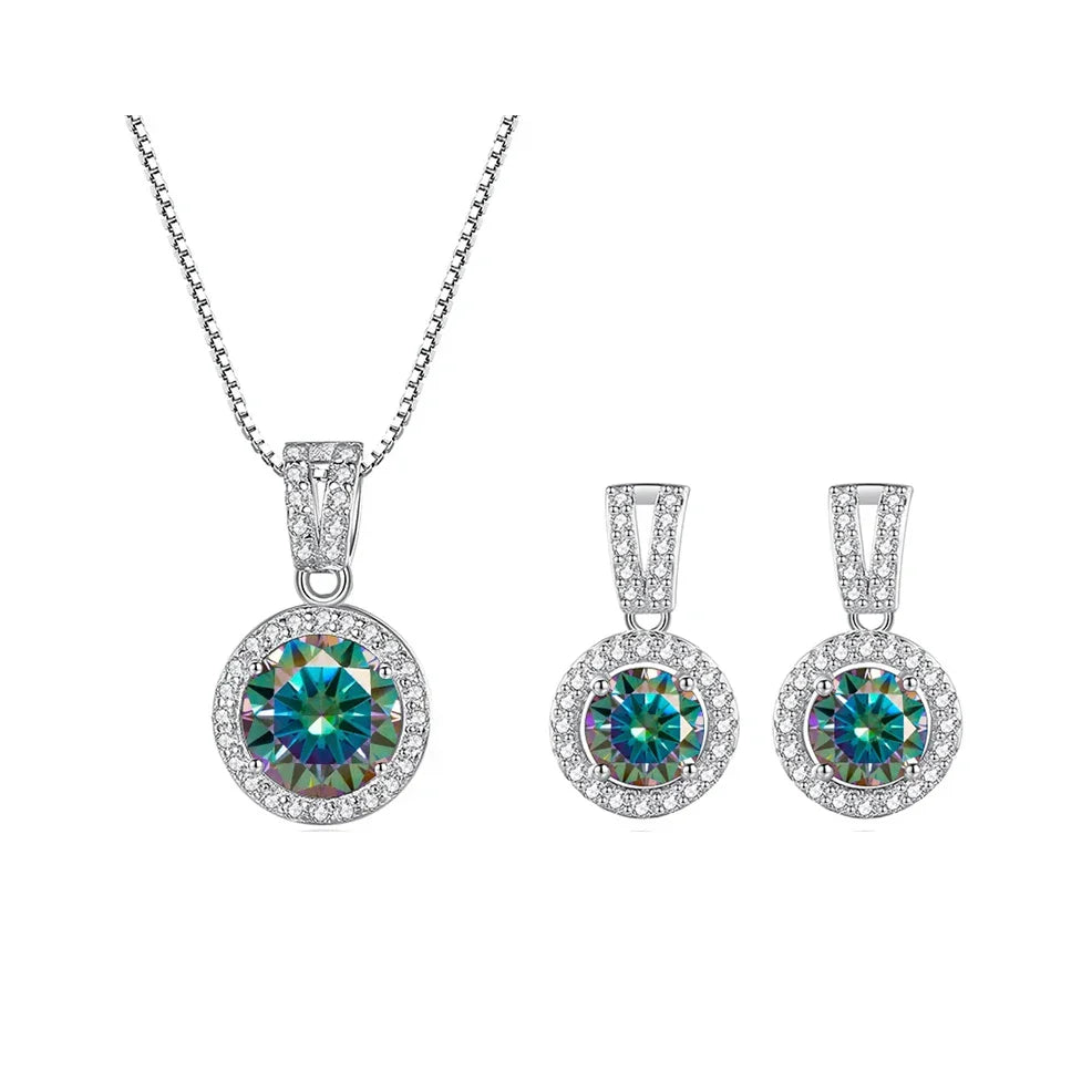 2Ct Moissanite Necklace Earrings Set Sterling Silver 925 Wedding Jewelry BandsCo Straps