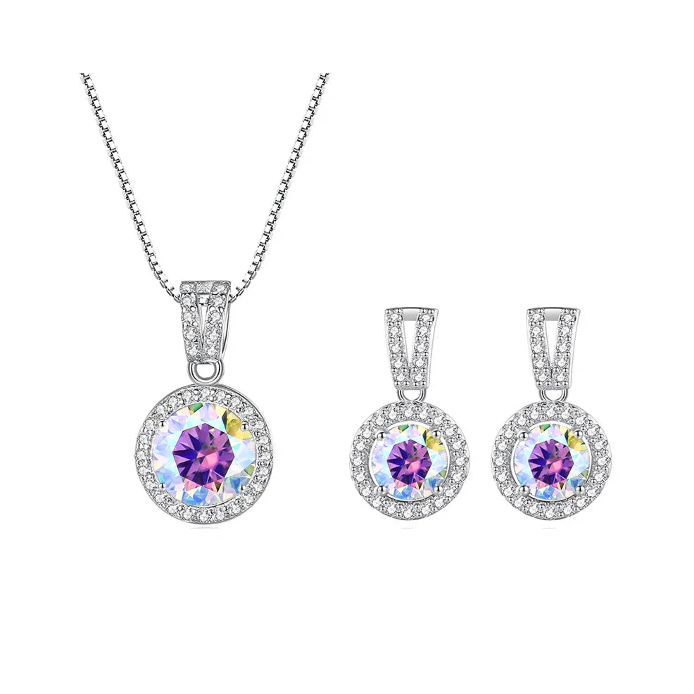 2Ct Moissanite Necklace Earrings Set Sterling Silver 925 Wedding Jewelry BandsCo Straps