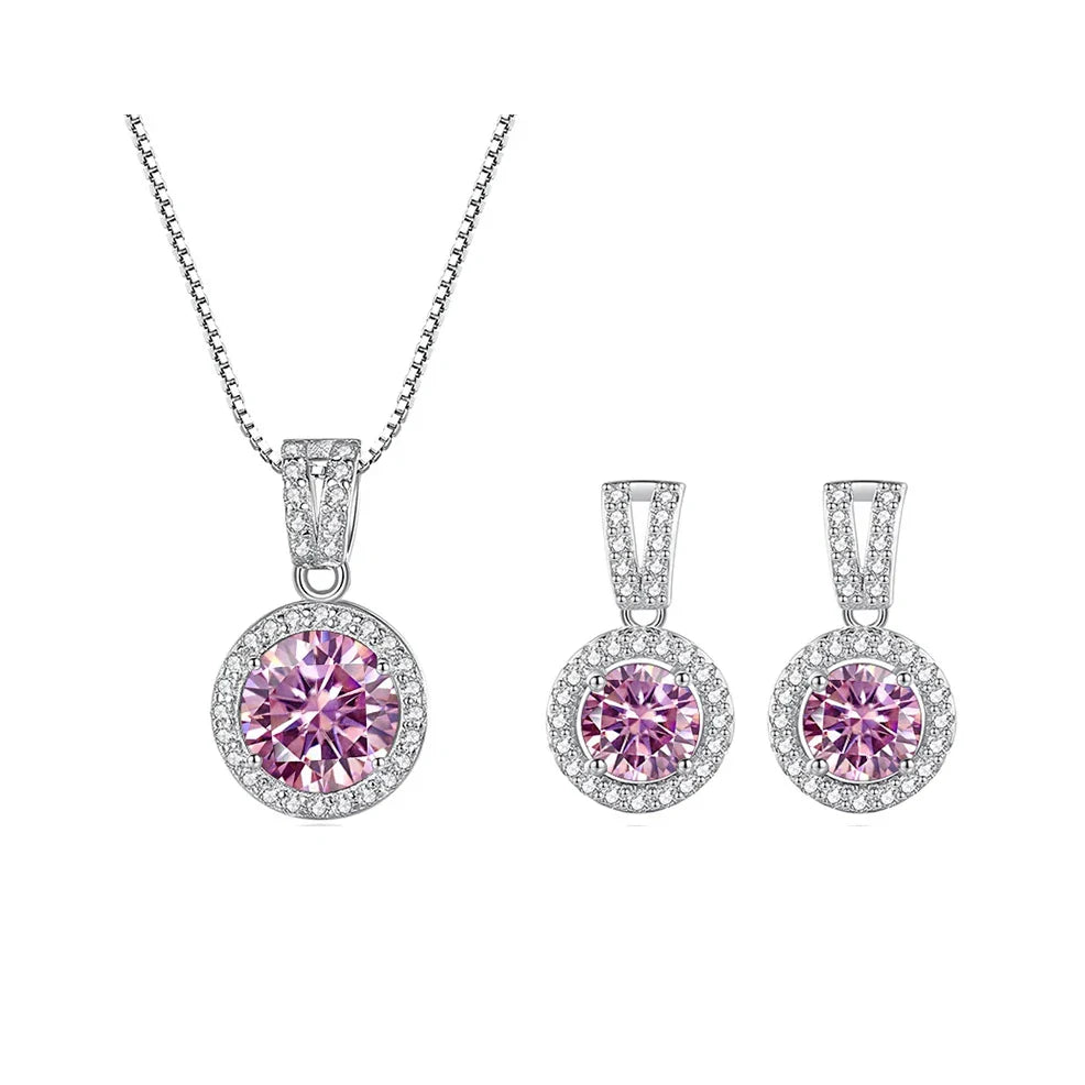 2Ct Moissanite Necklace Earrings Set Sterling Silver 925 Wedding Jewelry BandsCo Straps