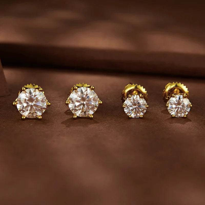 2Ct Moissanite Round Stud Earrings VVS1 D Color S925 Sterling Silver Screw Back BandsCo Straps