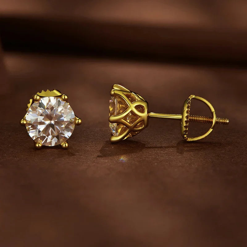 2Ct Moissanite Round Stud Earrings VVS1 D Color S925 Sterling Silver Screw Back BandsCo Straps