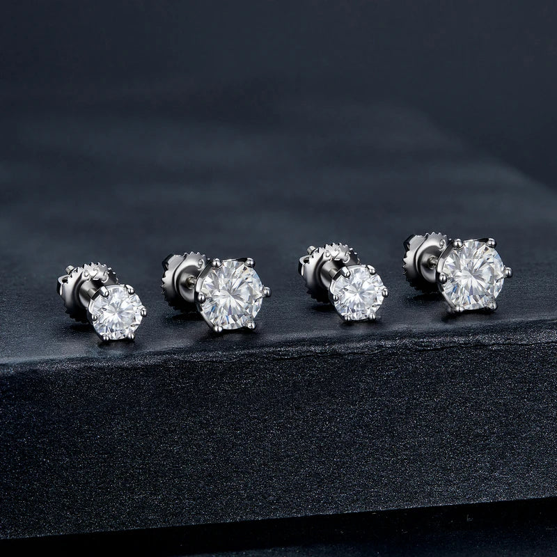2Ct Moissanite Round Stud Earrings VVS1 D Color S925 Sterling Silver Screw Back BandsCo Straps