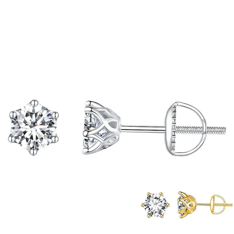 2Ct Moissanite Round Stud Earrings VVS1 D Color S925 Sterling Silver Screw Back BandsCo Straps