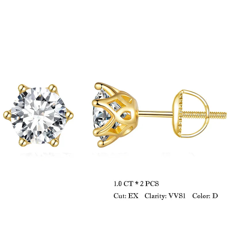 2Ct Moissanite Round Stud Earrings VVS1 D Color S925 Sterling Silver Screw Back BandsCo Straps