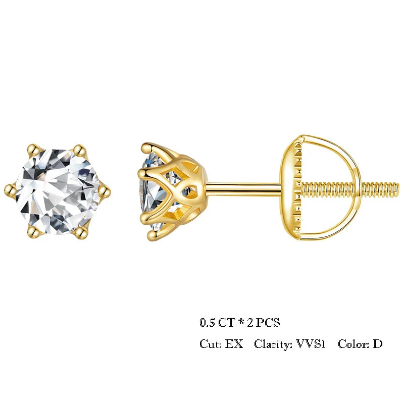 2Ct Moissanite Round Stud Earrings VVS1 D Color S925 Sterling Silver Screw Back BandsCo Straps