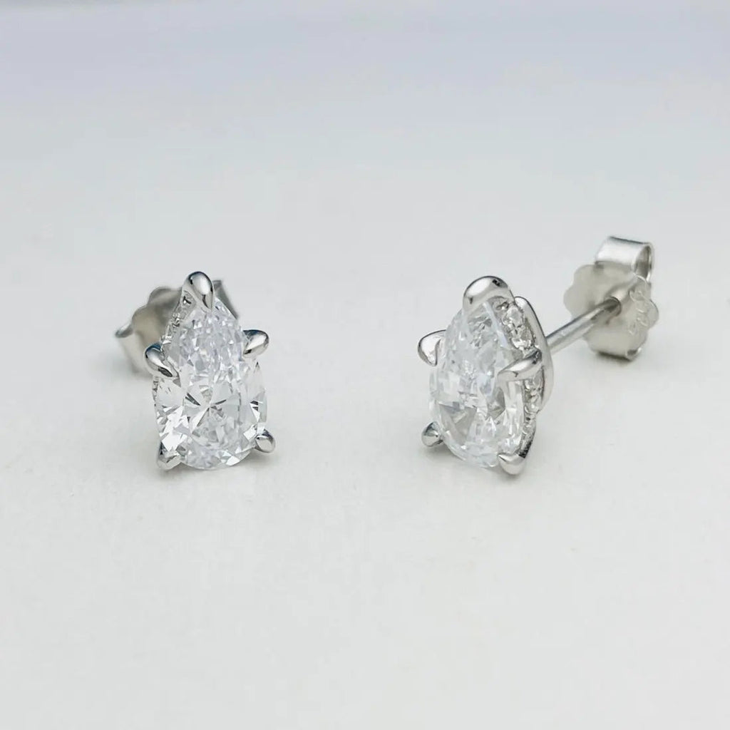 2.0cttw Pear Moissanite Stud Earrings 925 Sterling Silver VVS D Color BandsCo Straps