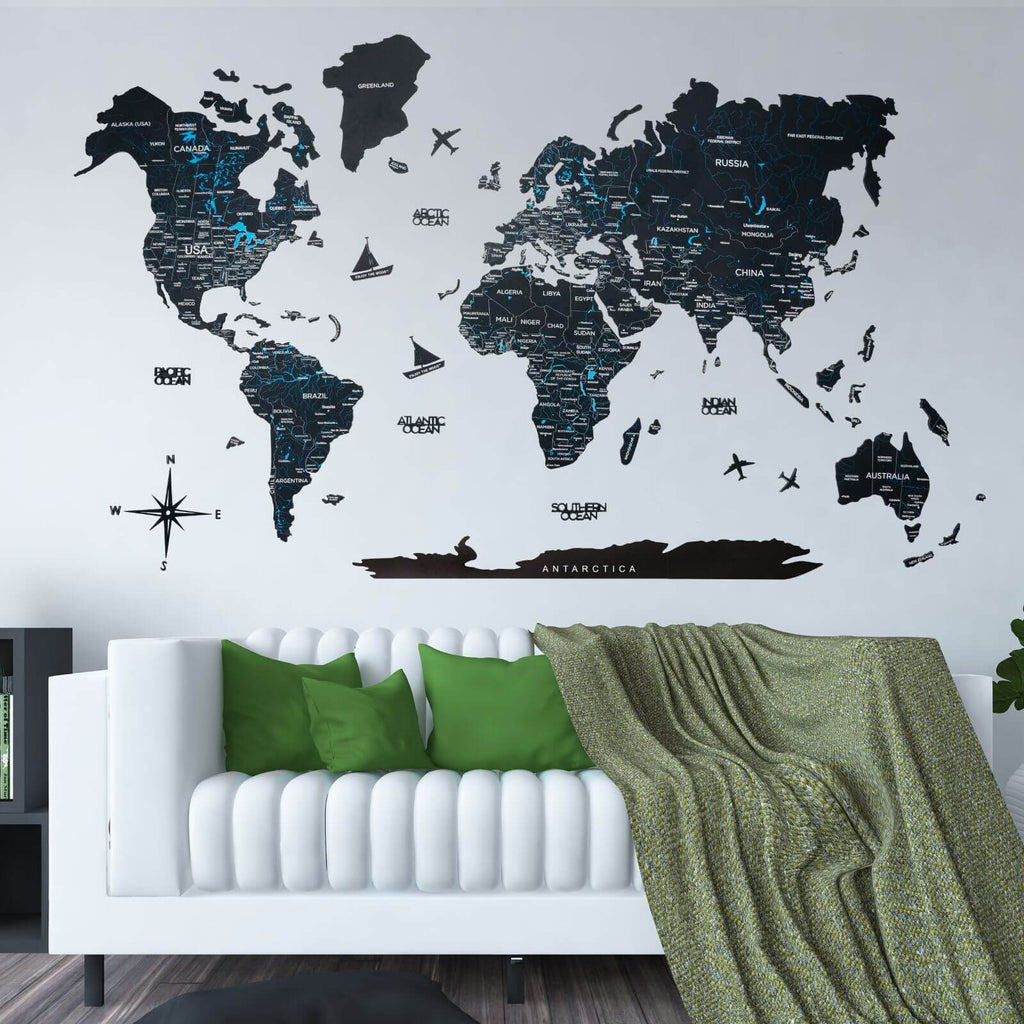 2D Wooden World Map Midnight Enjoy The Wood