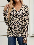 Modern Full Size Leopard Black White Collared Neck Zip Up Jacket  Stylish & Comfortable Everyday Wear