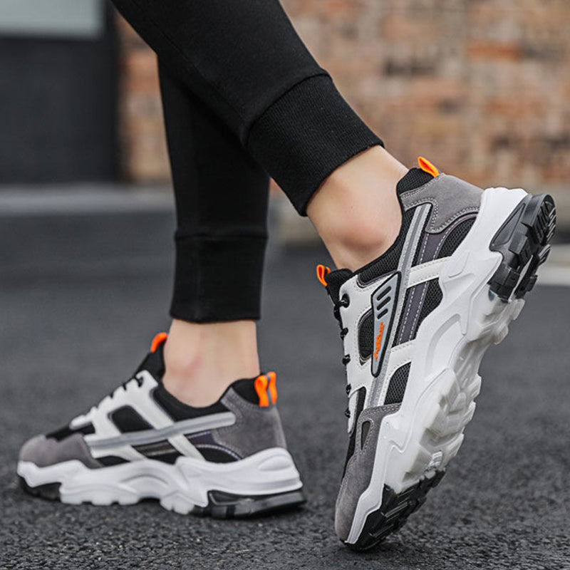 Black White Lace-up Sneakers Men Outdoor Breathable Csual Mesh Shoes Lightweight Running Sports Shoes Pi-Mart