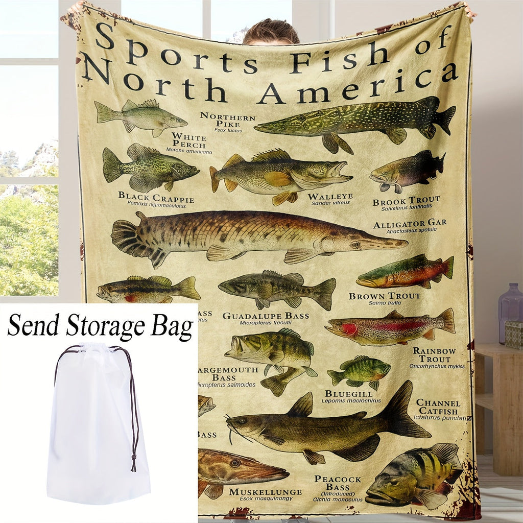 1pc Fish Pattern Blanket, Soft And Comfortable, Warm And Comfortable Flannel Blanket, For School Dormitory Office Lunch Break, Outdoor Travel Camping Lootquake LLC
