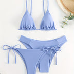 Essential Edge 3-Piece Bikini Set for Women – Solid Color High-Cut Triangle Top Two-Style Bottoms with Side Lace-Up Design & Quick-Drying Comfort – Versatile Women's Swimwear for Summer Pool Beach & Travel Stevvex