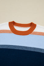 Dark Blue Color Block Round Neck Tunic Sweater