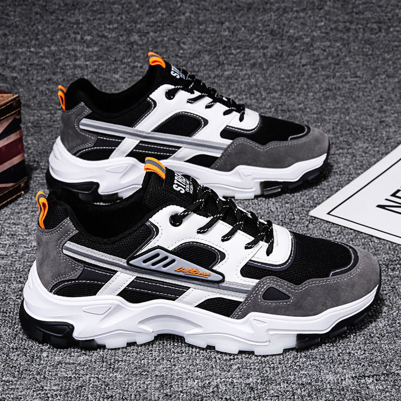 Black White Lace-up Sneakers Men Outdoor Breathable Csual Mesh Shoes Lightweight Running Sports Shoes Pi-Mart