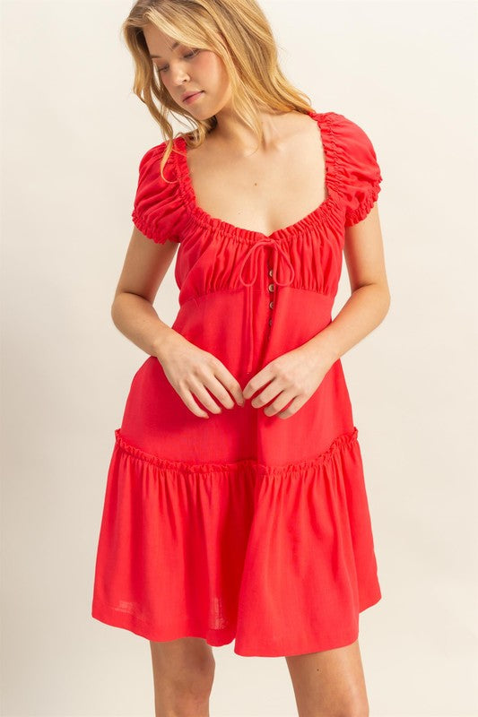 New Summer Ruched Frill Tiered Short Sleeve Mini Dress For Women – Playful, Sexy and Flirty Ruffled Mini Dress with Textured Ruched Detail Stevvex