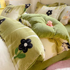 Winter Thickening Milk Fiber Bed Four-piece Coral Velvet Quilt Cover Flange Double-sided Bed Sheet Three-piece Bedding Pi-Mart