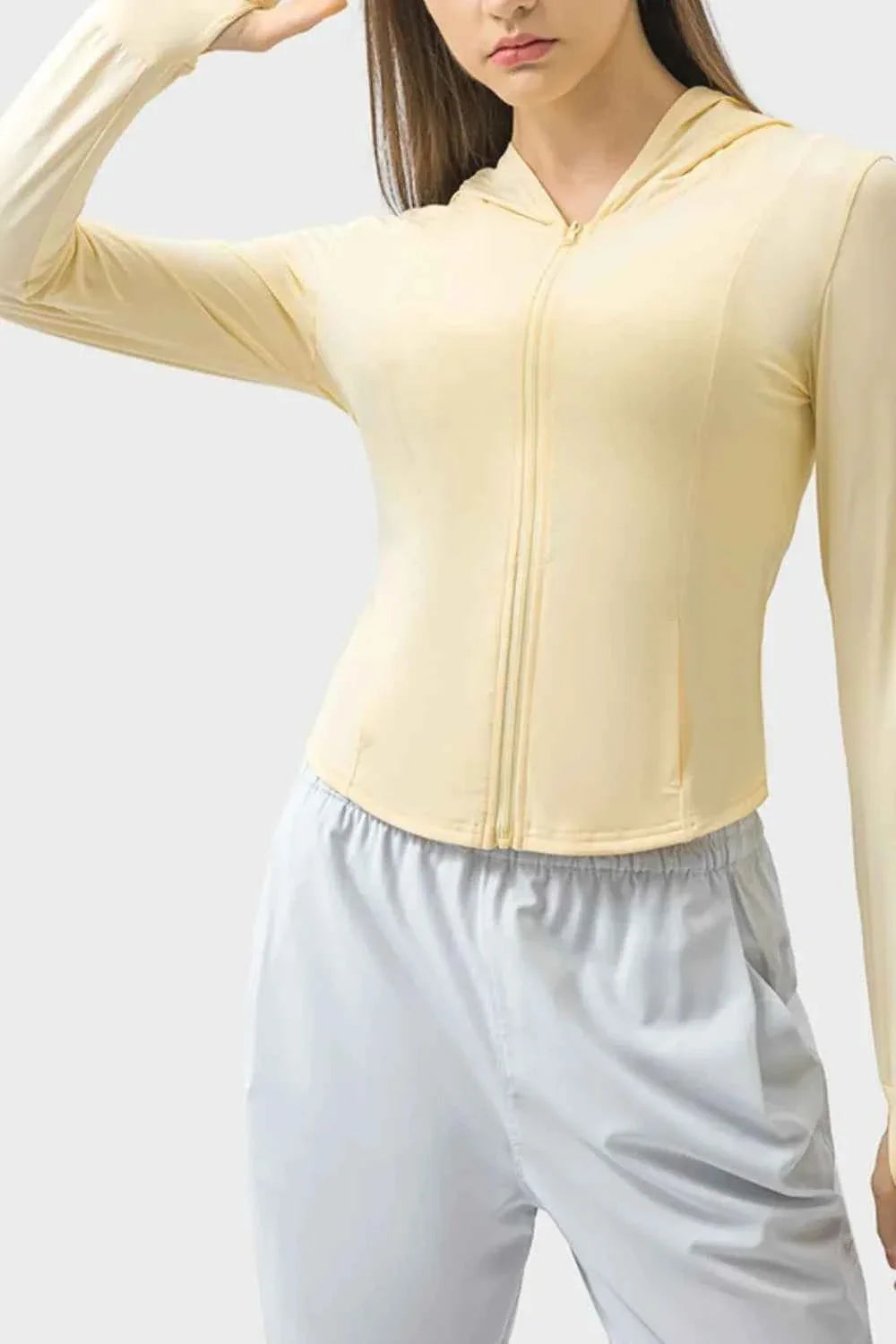 Millennia Pocketed Zip Up Hooded Long Sleeve Active Outerwear THRIXINE
