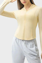 Millennia Pocketed Zip Up Hooded Long Sleeve Active Outerwear THRIXINE