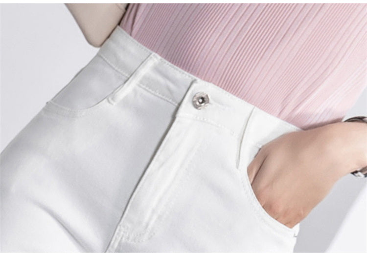 White Jeans Thin and Straight Slim for Spring and Autumn Cropped pants SHOMICOBOUTIQUE